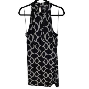 INC Black White Stretch Knit Sleeveless Halter Dress Size Small/Medium
